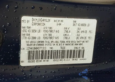 2004 Dodge Ram 1500 Slt/Laramie from USA, damaged, VIN 1D7HA18N84S771313